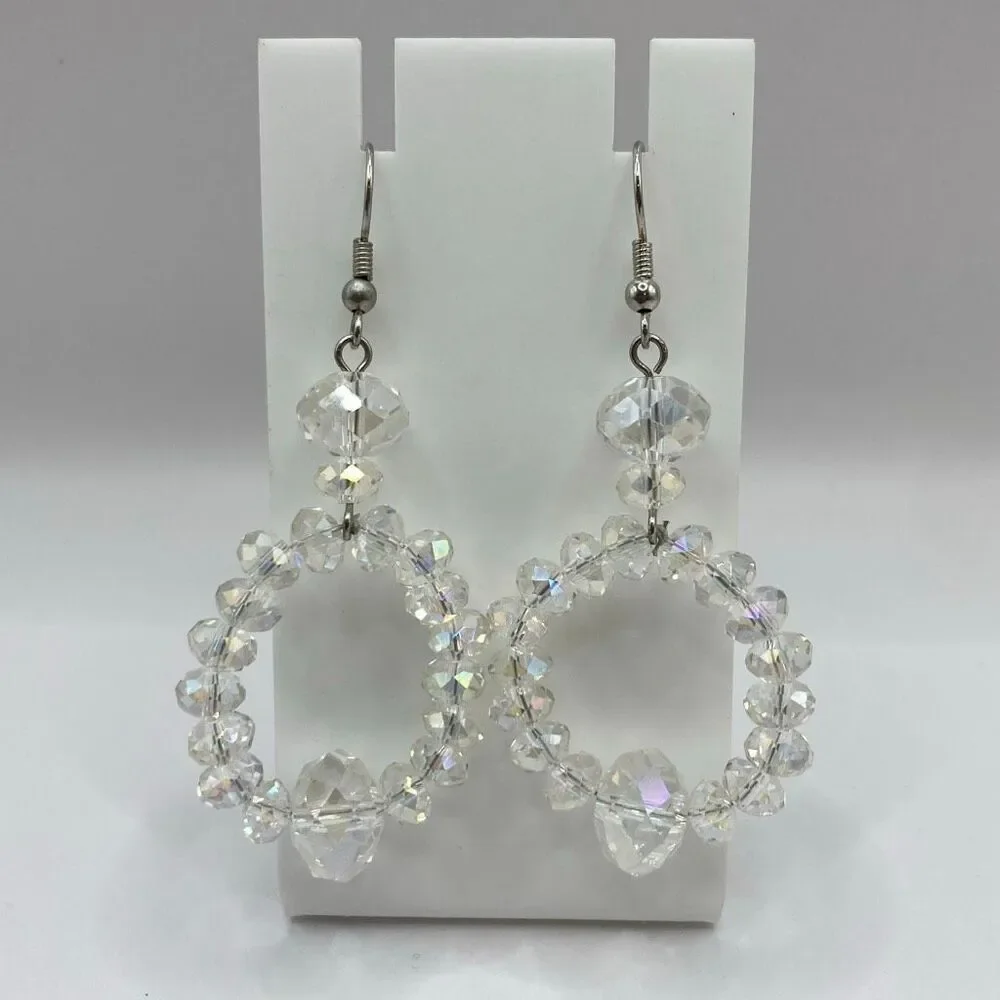 Clear Crystal Beaded Hoop Drop Earrings Statement Jewelry